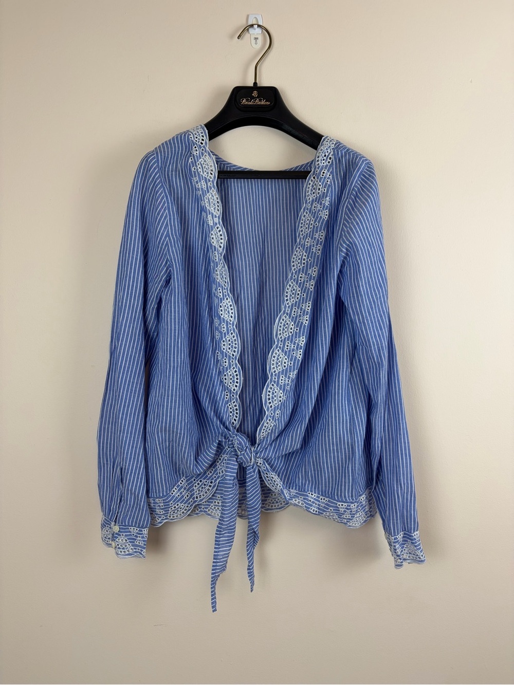 NWT Sezane Tracy Open-Back/Tie-Back Blouse Embroidered Trim - Picture 4 of 10